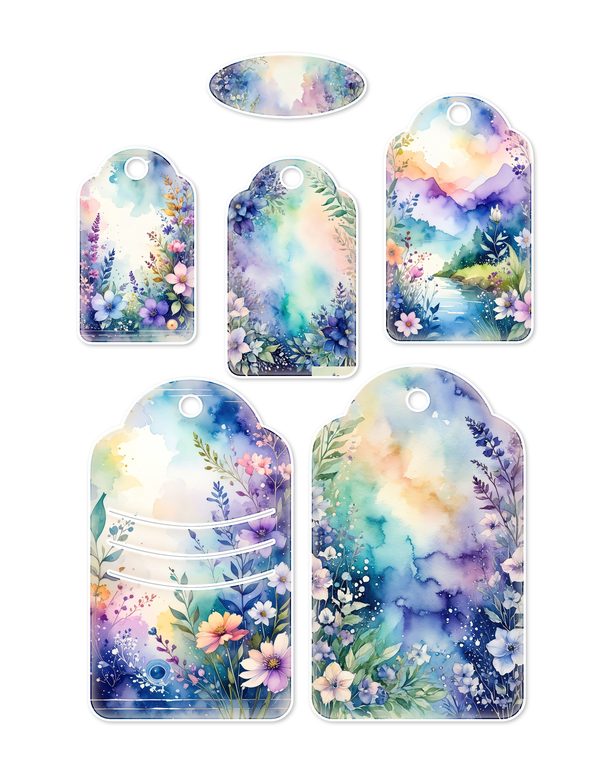 Ephemera Kit: 96 Printable Cards, Tags and Word Strips - Watercolor Delphiniums - Commercial Use — image 24