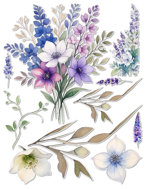 Ephemera Kit: 96 Printable Cards, Tags and Word Strips - Watercolor Delphiniums - Commercial Use — image 49