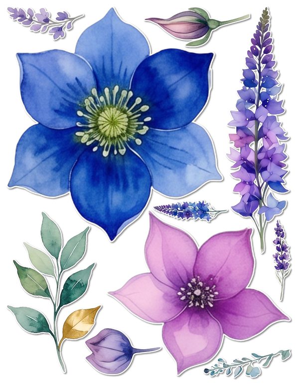 Ephemera Kit: 96 Printable Cards, Tags and Word Strips - Watercolor Delphiniums - Commercial Use — image 50