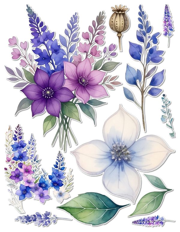 Ephemera Kit: 96 Printable Cards, Tags and Word Strips - Watercolor Delphiniums - Commercial Use — image 51