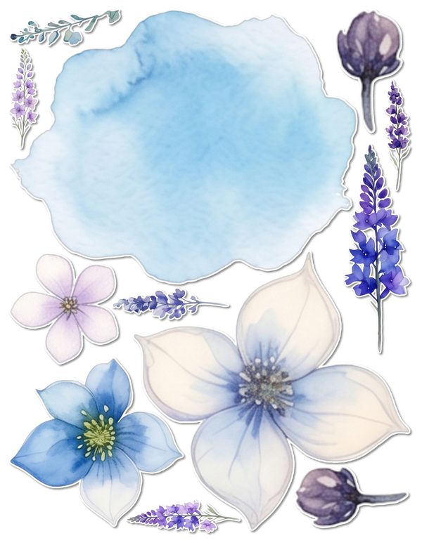 Ephemera Kit: 96 Printable Cards, Tags and Word Strips - Watercolor Delphiniums - Commercial Use — image 52
