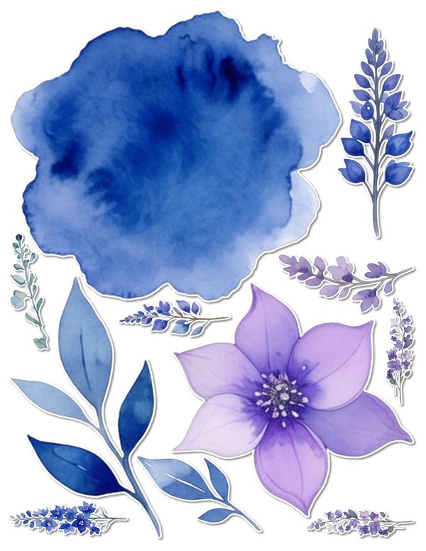 Ephemera Kit: 96 Printable Cards, Tags and Word Strips - Watercolor Delphiniums - Commercial Use — image 53
