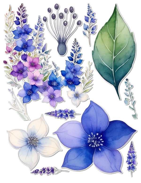 Ephemera Kit: 96 Printable Cards, Tags and Word Strips - Watercolor Delphiniums - Commercial Use — image 54