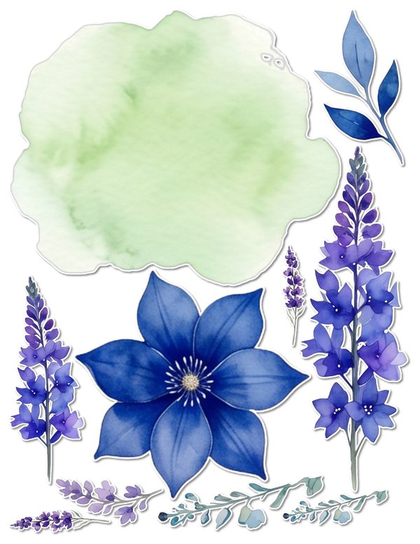 Ephemera Kit: 96 Printable Cards, Tags and Word Strips - Watercolor Delphiniums - Commercial Use — image 55