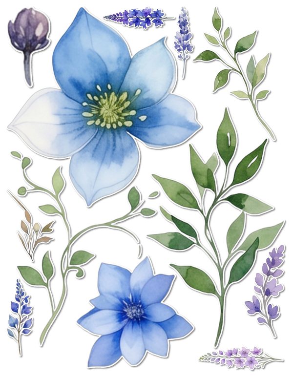 Ephemera Kit: 96 Printable Cards, Tags and Word Strips - Watercolor Delphiniums - Commercial Use — image 56