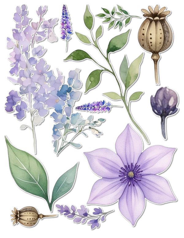 Ephemera Kit: 96 Printable Cards, Tags and Word Strips - Watercolor Delphiniums - Commercial Use — image 57