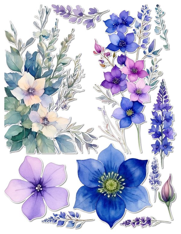 Ephemera Kit: 96 Printable Cards, Tags and Word Strips - Watercolor Delphiniums - Commercial Use — image 58