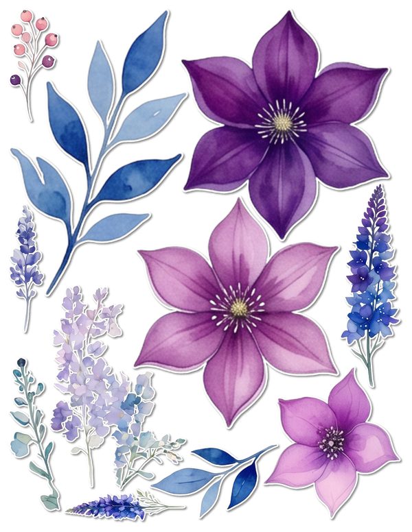 Ephemera Kit: 96 Printable Cards, Tags and Word Strips - Watercolor Delphiniums - Commercial Use — image 59