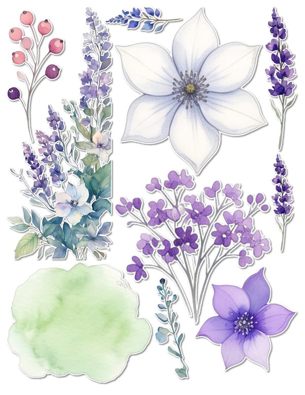 Ephemera Kit: 96 Printable Cards, Tags and Word Strips - Watercolor Delphiniums - Commercial Use — image 60