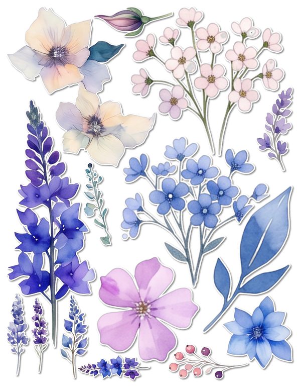 Ephemera Kit: 96 Printable Cards, Tags and Word Strips - Watercolor Delphiniums - Commercial Use — image 61