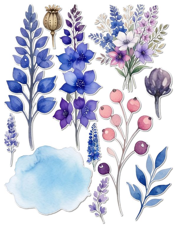 Ephemera Kit: 96 Printable Cards, Tags and Word Strips - Watercolor Delphiniums - Commercial Use — image 62