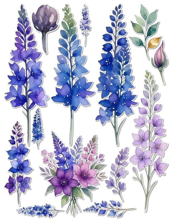 Ephemera Kit: 96 Printable Cards, Tags and Word Strips - Watercolor Delphiniums - Commercial Use — image 63
