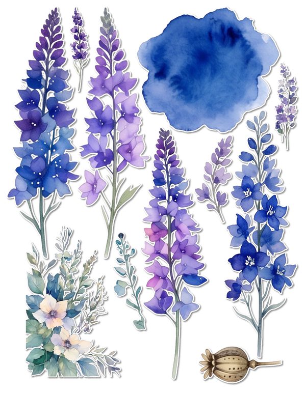 Ephemera Kit: 96 Printable Cards, Tags and Word Strips - Watercolor Delphiniums - Commercial Use — image 64