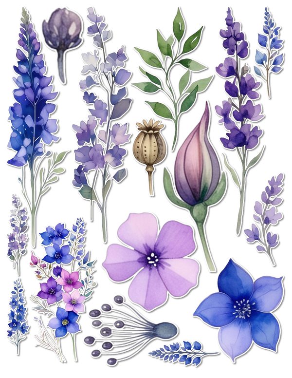 Ephemera Kit: 96 Printable Cards, Tags and Word Strips - Watercolor Delphiniums - Commercial Use — image 65