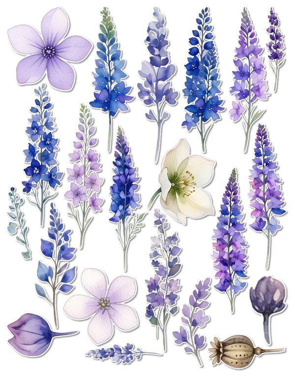 Ephemera Kit: 96 Printable Cards, Tags and Word Strips - Watercolor Delphiniums - Commercial Use — image 67