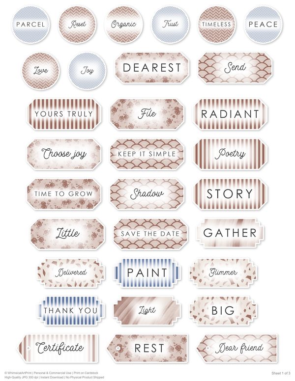 Ephemera Kit: 96 Printable Cards, Tags and Word Strips - Watercolor Delphiniums - Commercial Use — image 75