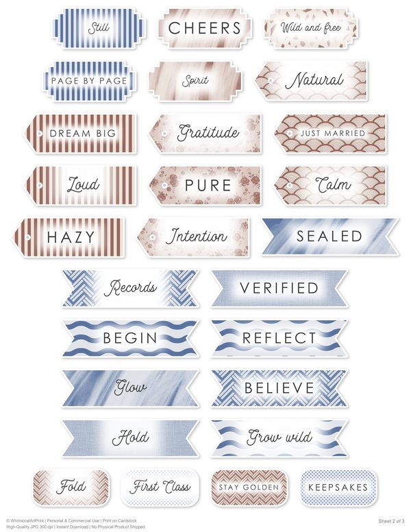 Ephemera Kit: 96 Printable Cards, Tags and Word Strips - Watercolor Delphiniums - Commercial Use — image 76