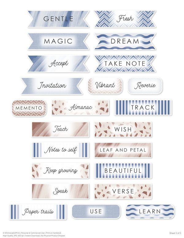 Ephemera Kit: 96 Printable Cards, Tags and Word Strips - Watercolor Delphiniums - Commercial Use — image 77