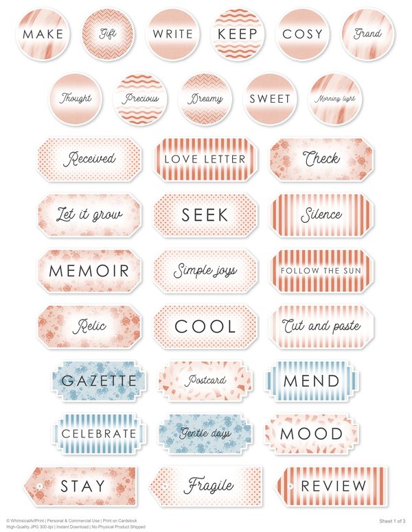 Ephemera Kit: 96 Printable Cards, Tags and Word Strips - Watercolor Delphiniums - Commercial Use — image 78