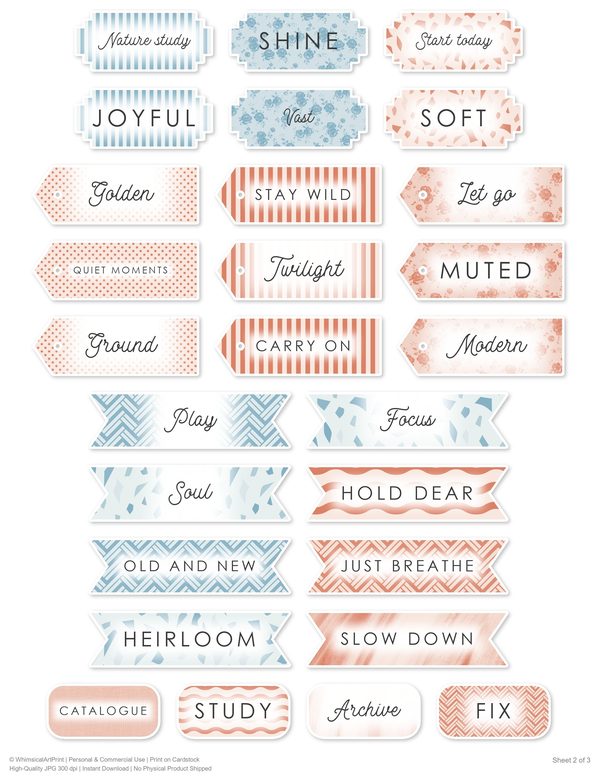 Ephemera Kit: 96 Printable Cards, Tags and Word Strips - Watercolor Delphiniums - Commercial Use — image 79