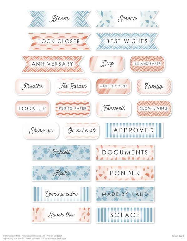 Ephemera Kit: 96 Printable Cards, Tags and Word Strips - Watercolor Delphiniums - Commercial Use — image 80