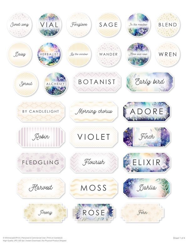 Ephemera Kit: 96 Printable Cards, Tags and Word Strips - Watercolor Delphiniums - Commercial Use — image 81