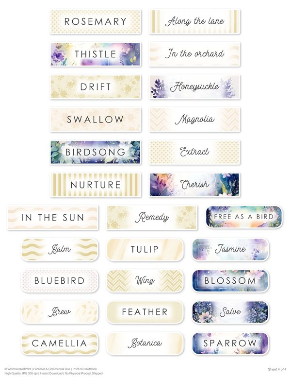 Ephemera Kit: 96 Printable Cards, Tags and Word Strips - Watercolor Delphiniums - Commercial Use — image 84