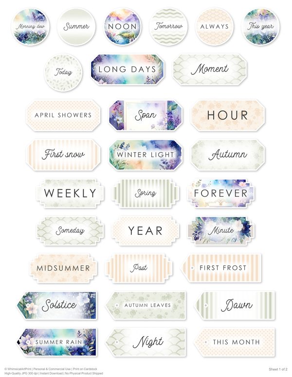 Ephemera Kit: 96 Printable Cards, Tags and Word Strips - Watercolor Delphiniums - Commercial Use — image 85