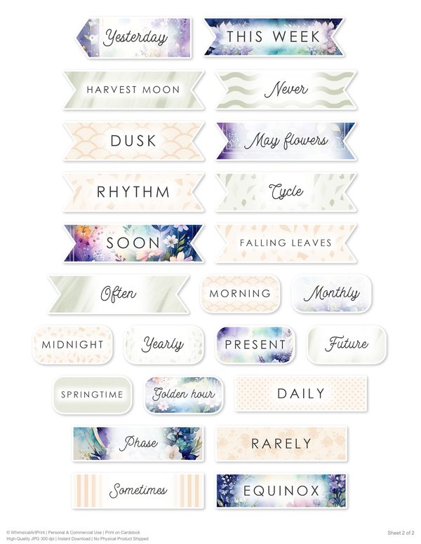 Ephemera Kit: 96 Printable Cards, Tags and Word Strips - Watercolor Delphiniums - Commercial Use — image 86