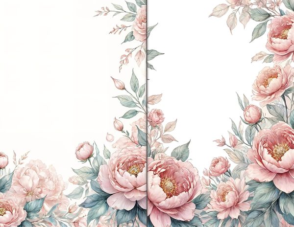 Journal Spreads: 60 Open Book Planner Pages - Watercolor Peonies - Commercial Use — image 5