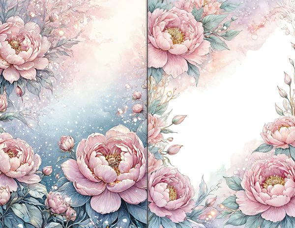 Journal Spreads: 60 Open Book Planner Pages - Watercolor Peonies - Commercial Use — image 15