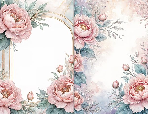 Journal Spreads: 60 Open Book Planner Pages - Watercolor Peonies - Commercial Use — image 20