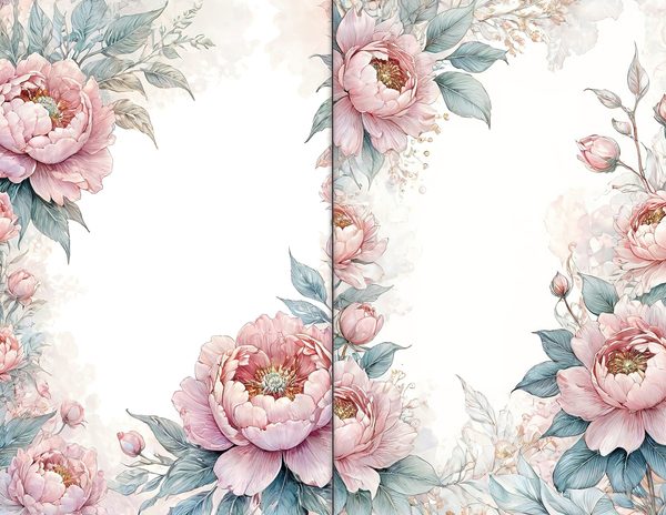 Journal Spreads: 60 Open Book Planner Pages - Watercolor Peonies - Commercial Use — image 25