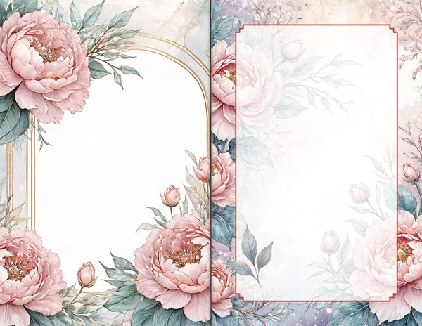 Journal Spreads: 60 Open Book Planner Pages - Watercolor Peonies - Commercial Use — image 41