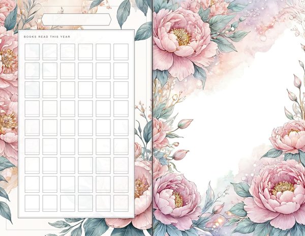 Journal Spreads: 60 Open Book Planner Pages - Watercolor Peonies - Commercial Use — image 44