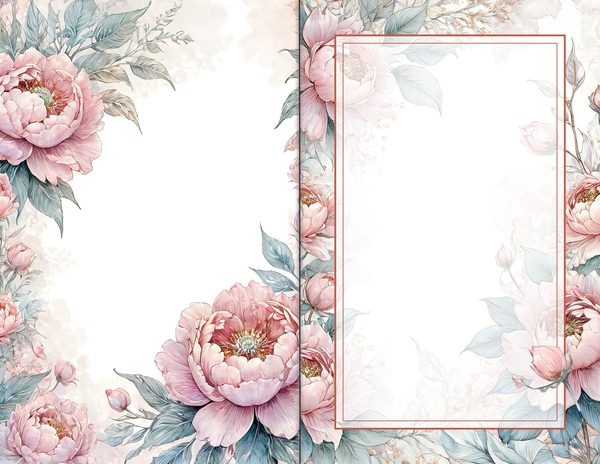 Journal Spreads: 60 Open Book Planner Pages - Watercolor Peonies - Commercial Use — image 45