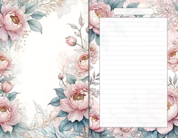 Journal Spreads: 60 Open Book Planner Pages - Watercolor Peonies - Commercial Use — image 47