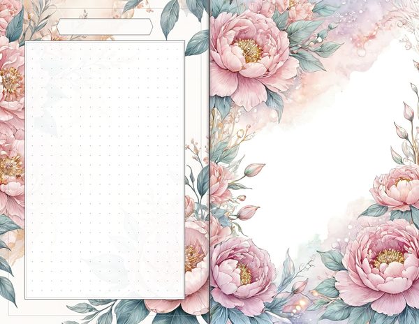Journal Spreads: 60 Open Book Planner Pages - Watercolor Peonies - Commercial Use — image 55