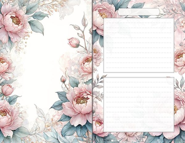 Journal Spreads: 60 Open Book Planner Pages - Watercolor Peonies - Commercial Use — image 56