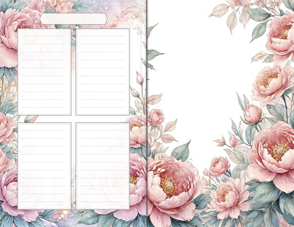 Journal Spreads: 60 Open Book Planner Pages - Watercolor Peonies - Commercial Use — image 58