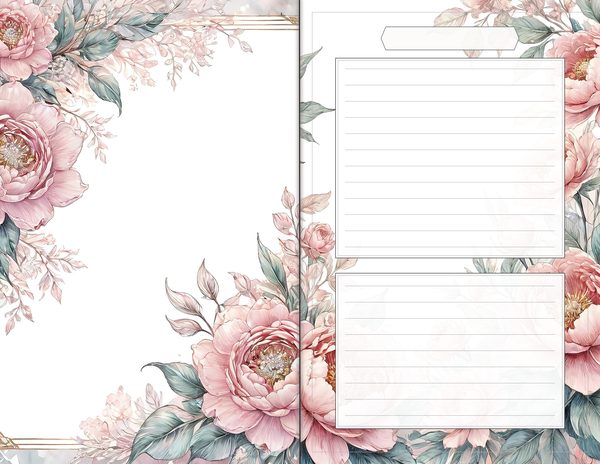 Journal Spreads: 60 Open Book Planner Pages - Watercolor Peonies - Commercial Use — image 59