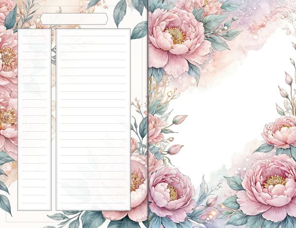 Journal Spreads: 60 Open Book Planner Pages - Watercolor Peonies - Commercial Use — image 60