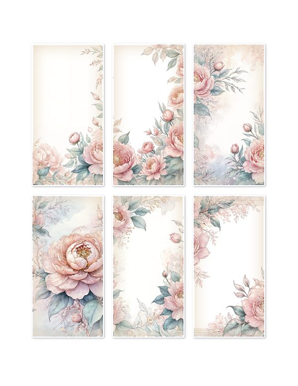 Ephemera Kit: 92 Printable Cards, Tags and Word Strips - Watercolor Peonies - Commercial Use — image 1