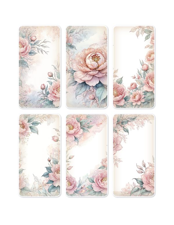 Ephemera Kit: 92 Printable Cards, Tags and Word Strips - Watercolor Peonies - Commercial Use — image 2