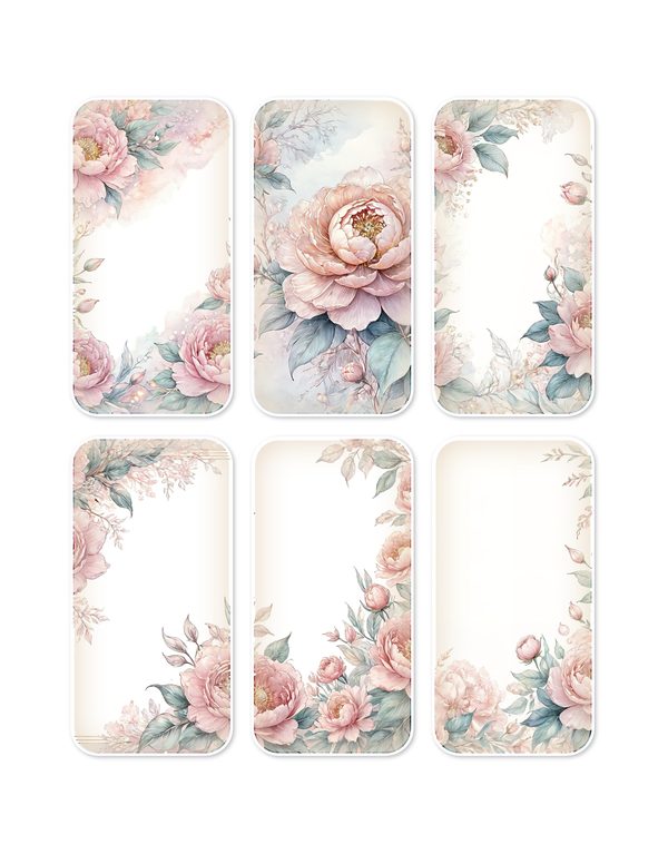 Ephemera Kit: 92 Printable Cards, Tags and Word Strips - Watercolor Peonies - Commercial Use — image 3