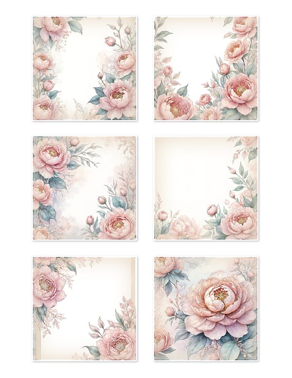 Ephemera Kit: 92 Printable Cards, Tags and Word Strips - Watercolor Peonies - Commercial Use — image 4