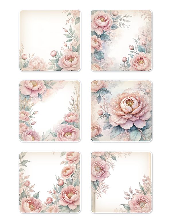 Ephemera Kit: 92 Printable Cards, Tags and Word Strips - Watercolor Peonies - Commercial Use — image 5