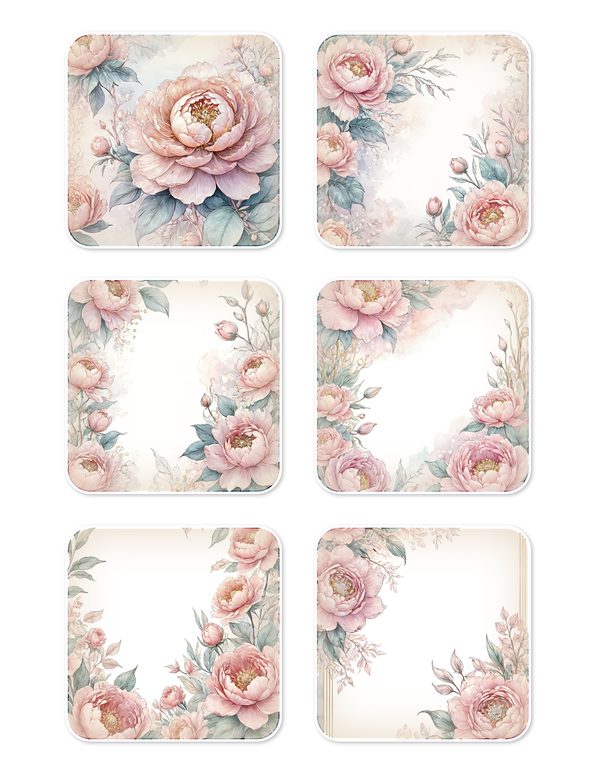 Ephemera Kit: 92 Printable Cards, Tags and Word Strips - Watercolor Peonies - Commercial Use — image 6