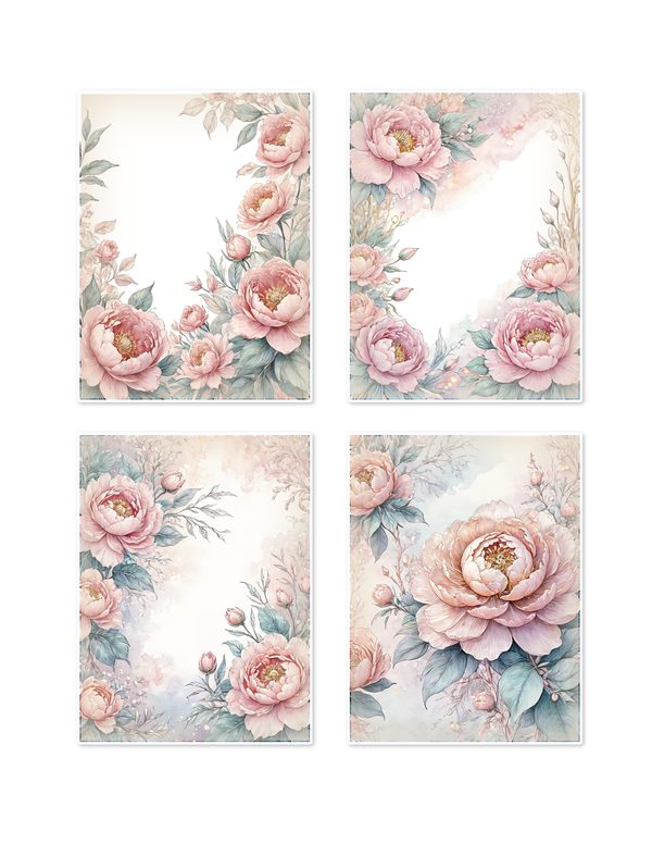 Ephemera Kit: 92 Printable Cards, Tags and Word Strips - Watercolor Peonies - Commercial Use — image 7