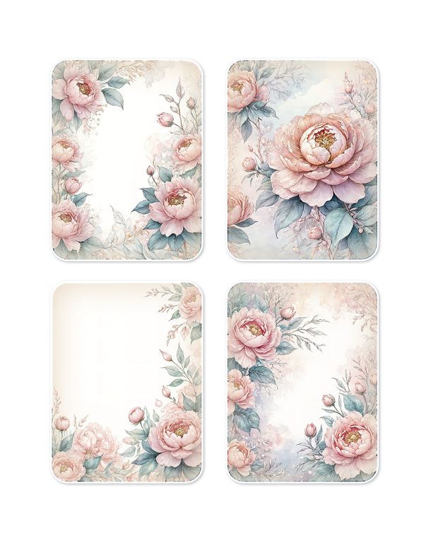 Ephemera Kit: 92 Printable Cards, Tags and Word Strips - Watercolor Peonies - Commercial Use — image 9